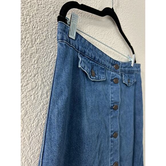 Old Navy Womens Jean Skirt 14 Blue Button Up‎ A Line Cotton Denim Flap Pocket - Picture 2 of 10